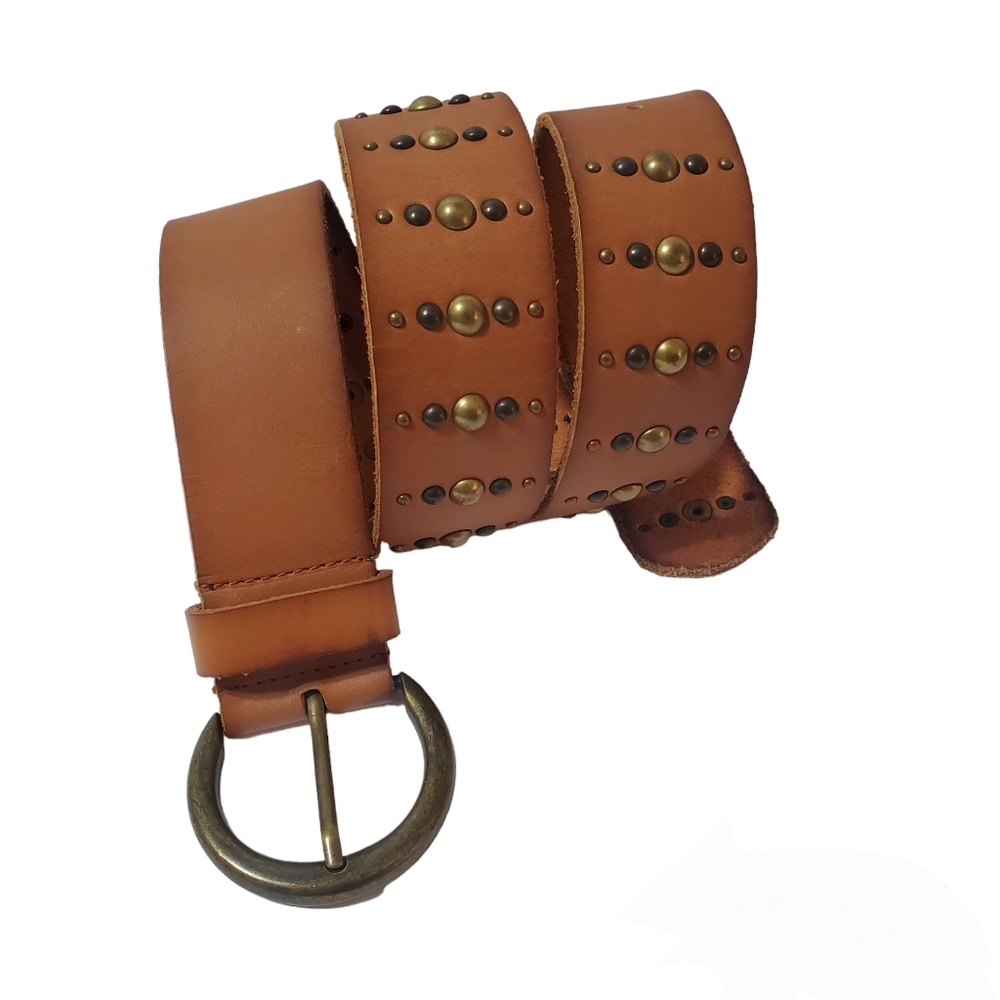 Talbots Brown Studded Leather Belt Boho Size S Neutral Western Rodeo